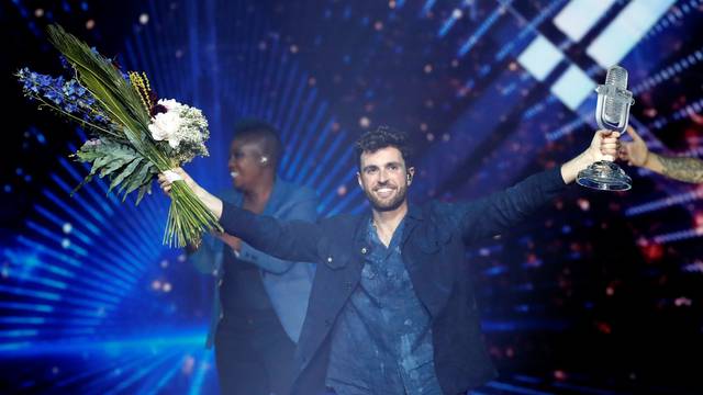 Duncan Laurence of the Netherlands reacts after winning the 2019 Eurovision Song Contest in Tel Aviv, Israel