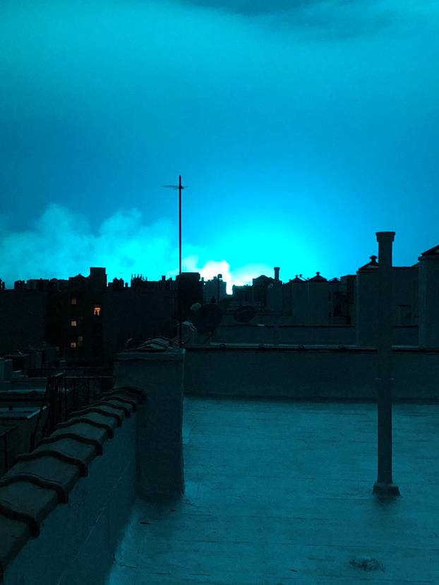 Bright blue light is seen after a transformer explosion on Thursday at an electric power station in Queens