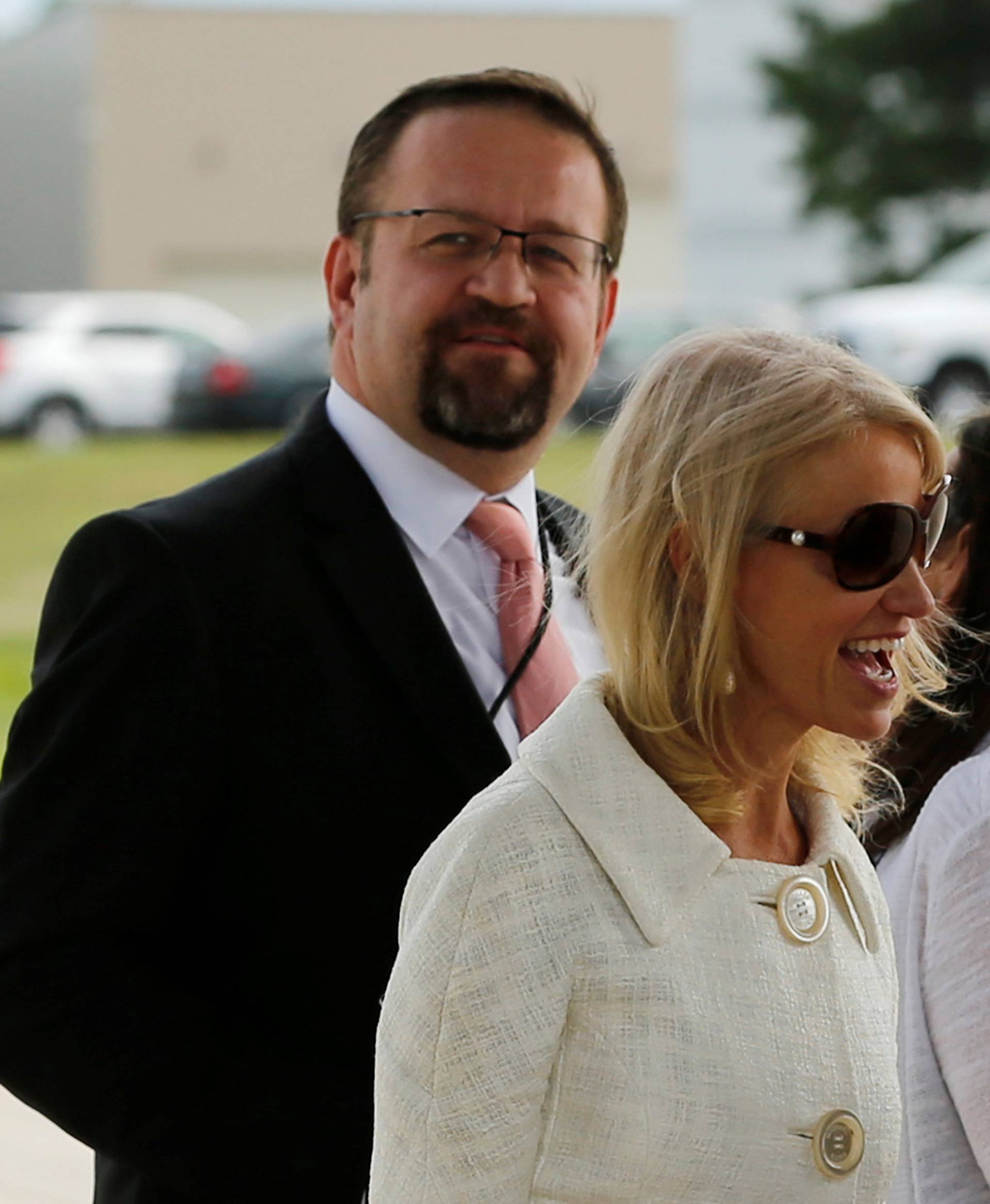 Gorka waits for Trump to arrive to board Air Force One for travel to Ohio from Joint Base Andrews, Maryland