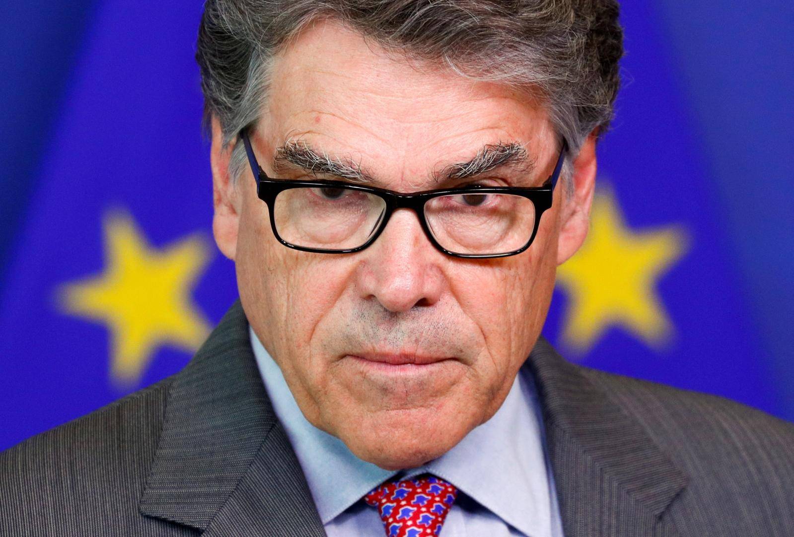 FILE PHOTO: U.S. Energy Secretary Perry speaks during a joint news conference with EU Energy Commissioner Canete in Brussels