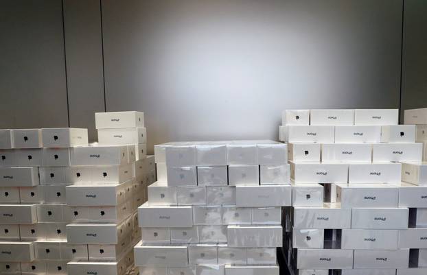Boxes of iPhone X are pictured during its launch at the Apple store in Singapore