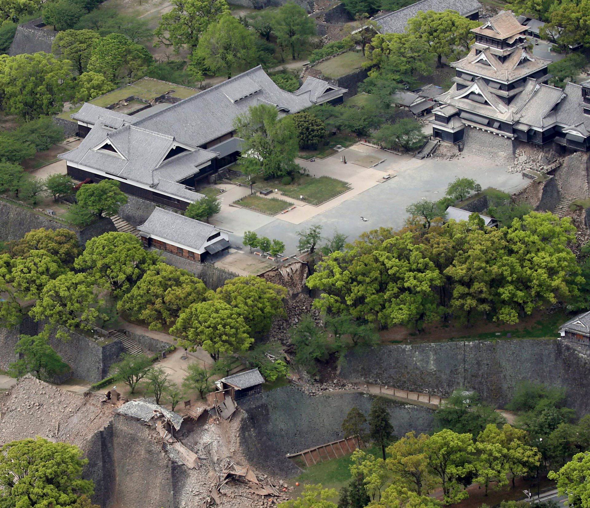 Damaged Kumamoto Castle caused by earthquakes is seen in Kumamoto, southern Japan