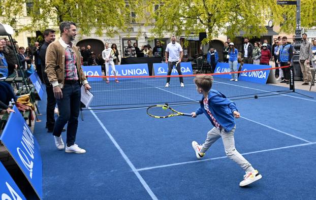 Zagreb: Goran Ivanišević odigrao je egzibicijski meč s mladom teniskom zvijezdom Lunom Vujović povodom predstavljanja zaklade UNIQUA SEE Future