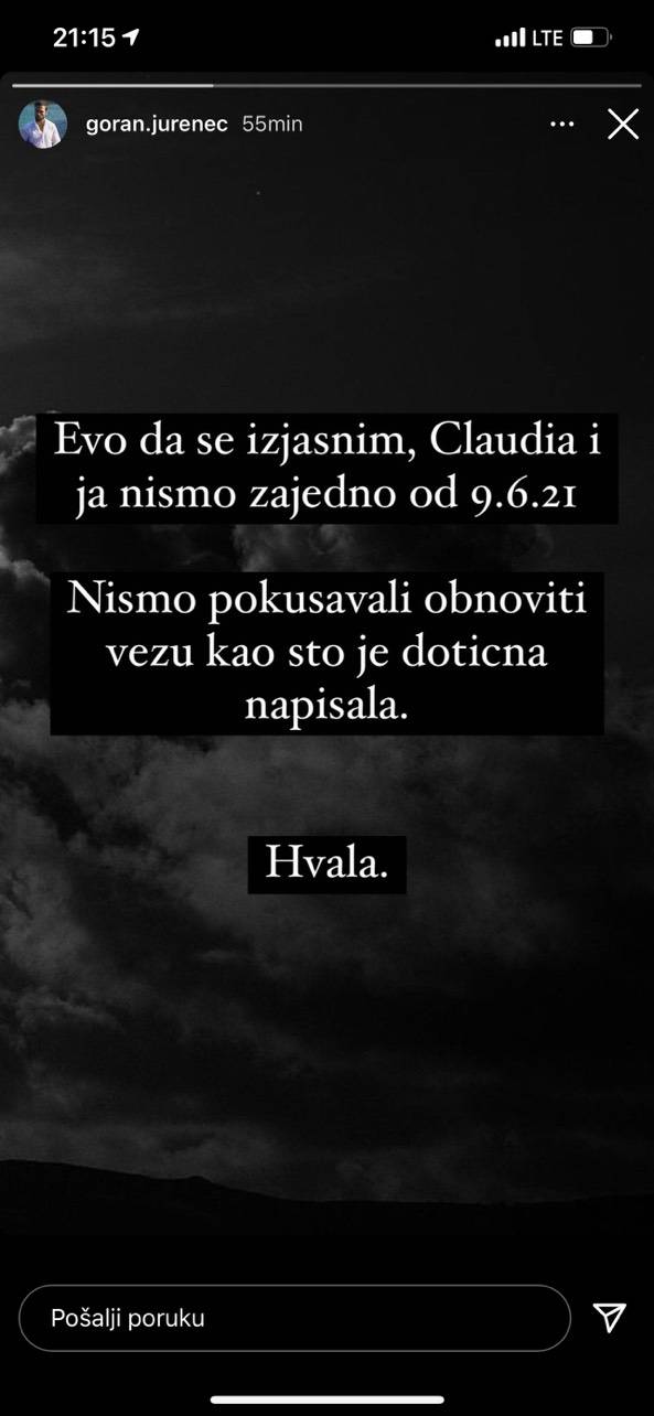 Goran potvrdio prekid veze s Claudiom: 'Nismo zajedno od 9. lipnja, a ne kako dotična tvrdi'