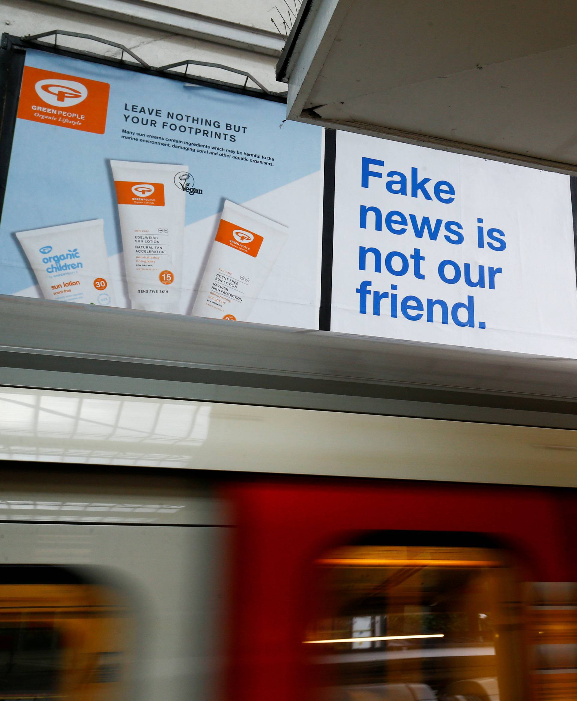 FILE PHOTO: A Facebook billboard advert can be seen at Earls Court underground station in  London