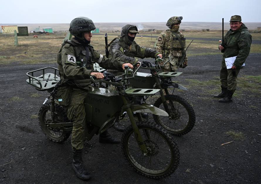 Russian service members demonstrate military equipment in the Rostov Region