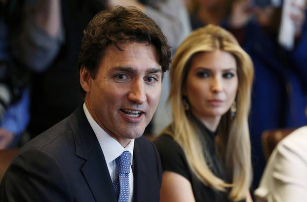 Canadian Prime Minister Trudeau participates in roundtable discussion with U.S. President Trump and women business leaders at the White House in Washington