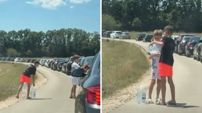 HIT VIDEO Mali heroji s granice: Obilazili su aute i dijelili vodu vozačima u koloni kod Imotskog