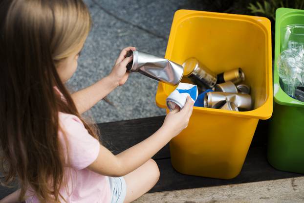 Little,Kids,Separating,Recycle,Can,To,Trash,Bin