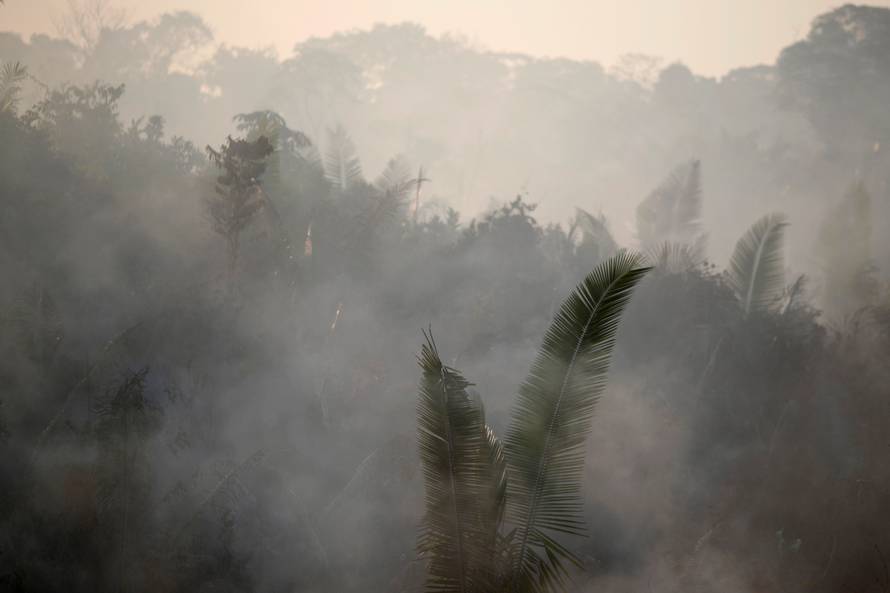 Smoke billows during a fire in an area of the Amazon rainforest near Humaita, Amazonas
