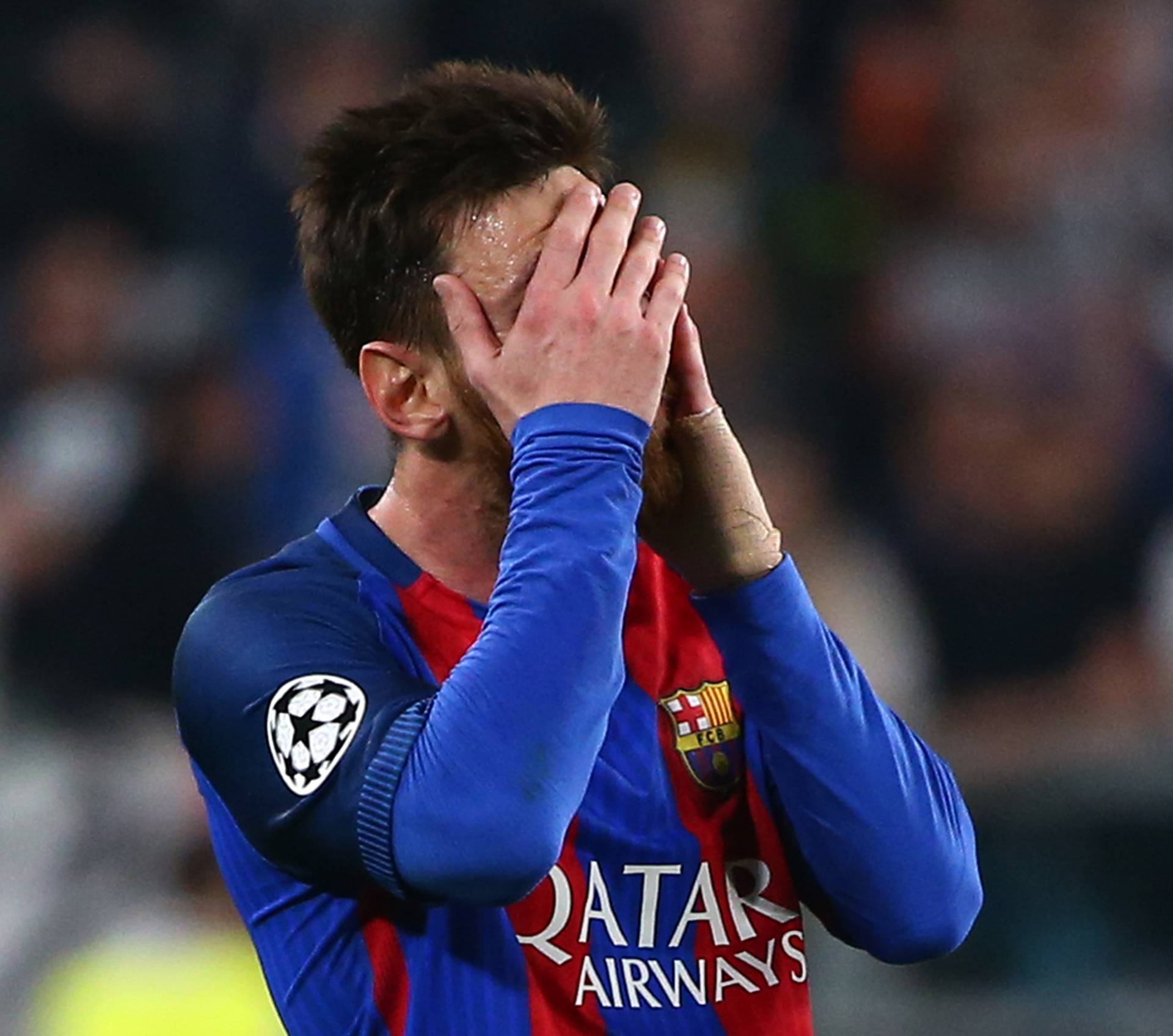 Barcelona's Lionel Messi looks dejected