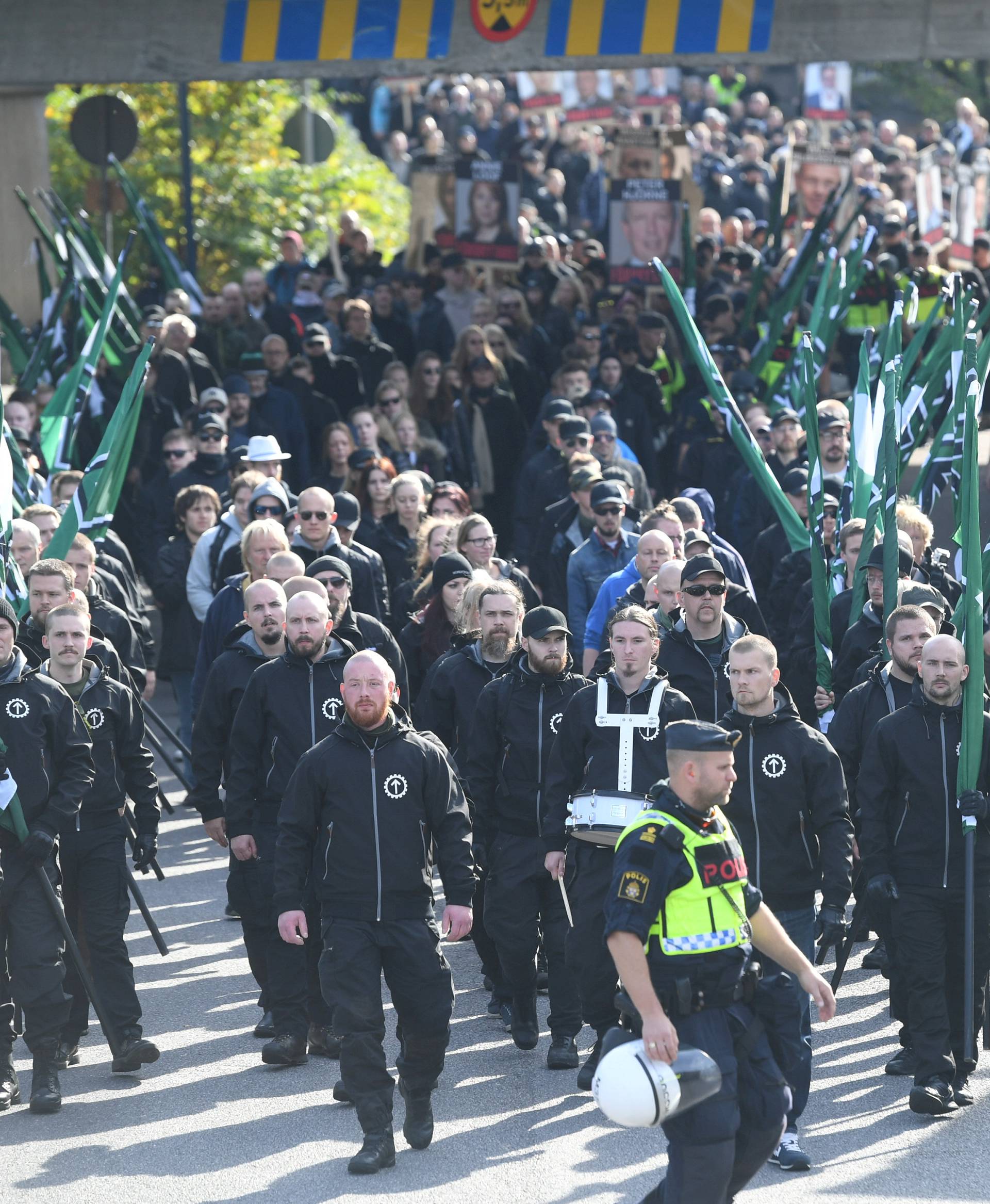 The Nordic Resistance Movement (NMR) march in central Gothenburg, Sweden