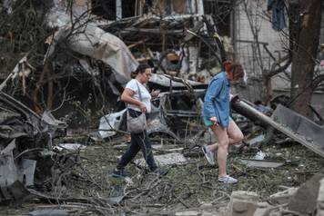 Aftermath of overnight Russian missile and drone strikes, in Kyiv