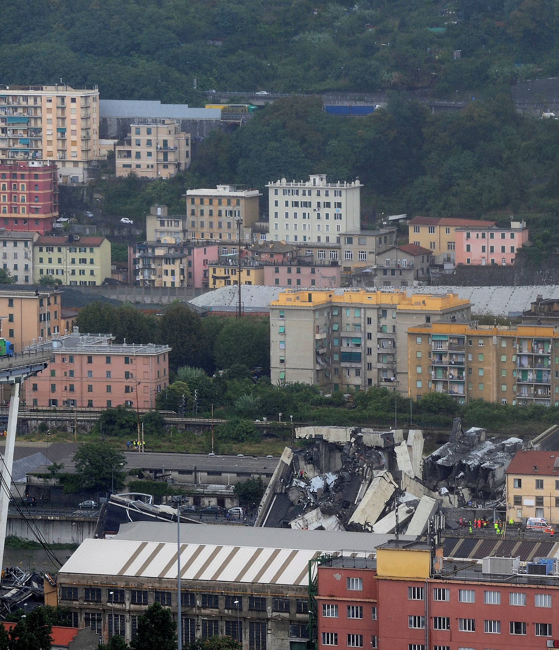The collapsed Morandi Bridge is seen in the Italian port city of Genoa