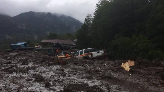 Damage done by a landslide is seen in Villa Santa Lucia