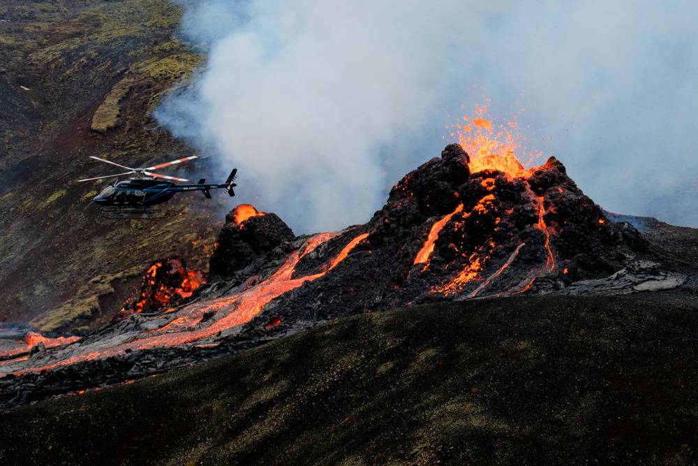 Lava flows from a volcano in Reykjanes Peninsula, Iceland