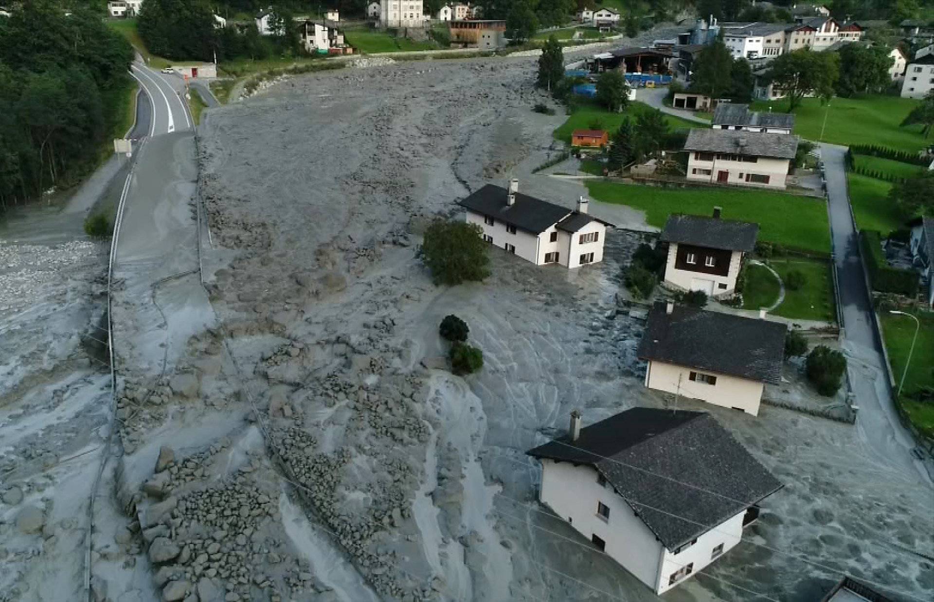 Still image taken from video shows the remote village of Bondo in Switzerland after a landslide struck it