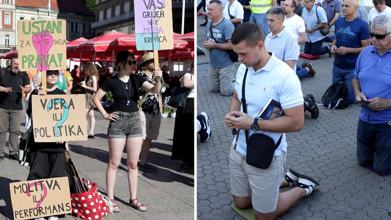 FOTO Klečavci molili na Trgu u Zagrebu. Okupili se prosvjednici