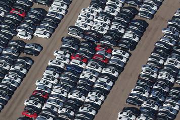 Reacquired Volkswagen and Audi diesel cars sit in a desert graveyard near Victorville