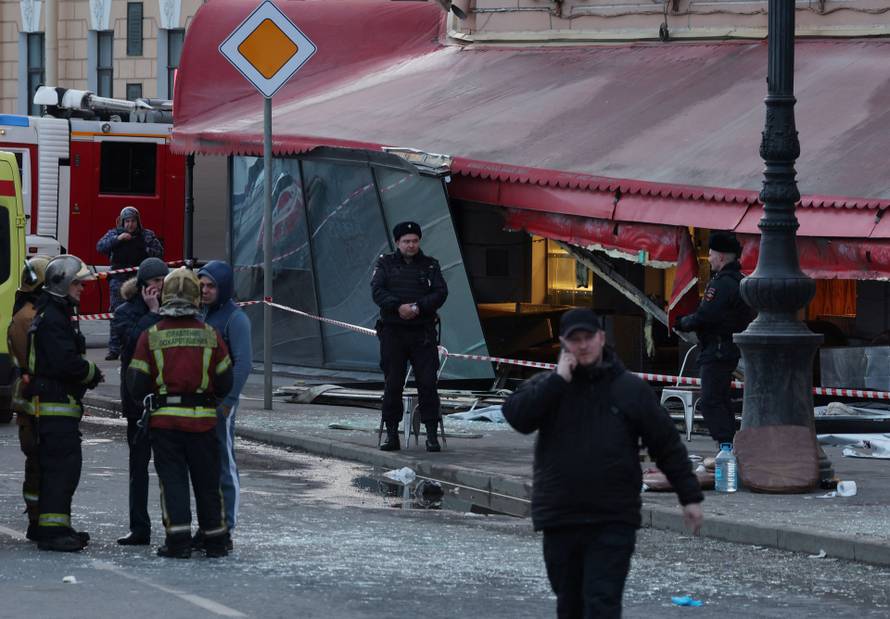 The site of an explosion in a cafe in Saint Petersburg