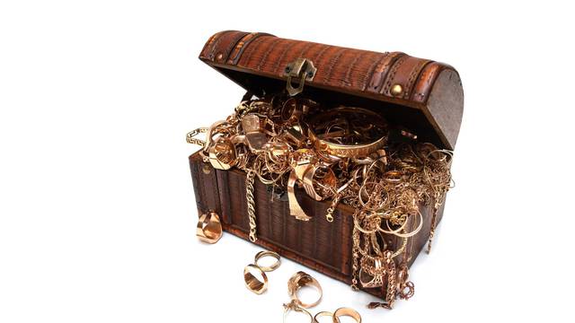 Treasure,Chest,Full,Of,Gold,Jewelry.,Old,Used,Gold,Jewelry