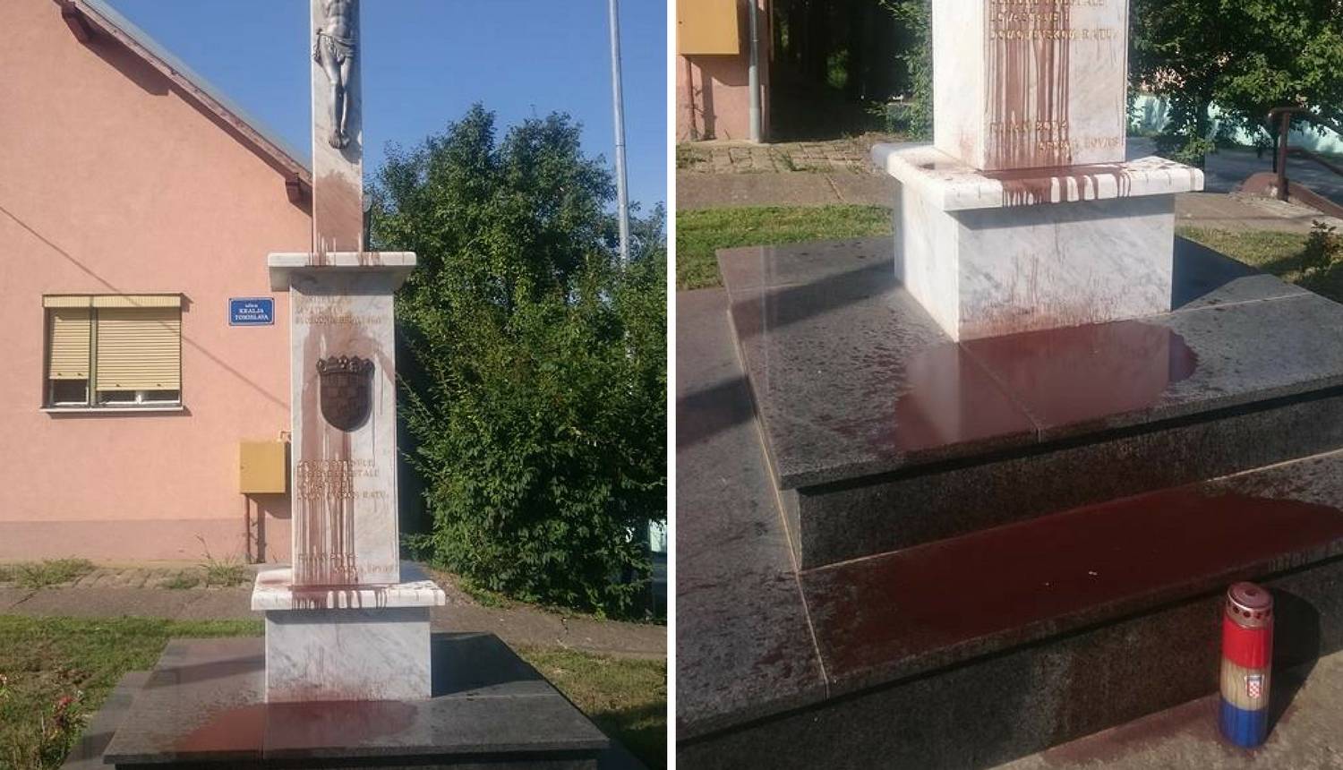 Spomen križ braniteljima u Lovasu zalili su crvenom bojom