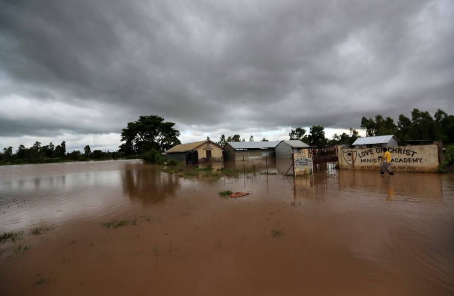A general view shows a flooded church compound after after River Nzoia burst its banks and due to the backflow from Lake Victoria, in Nyadorera, Siaya County