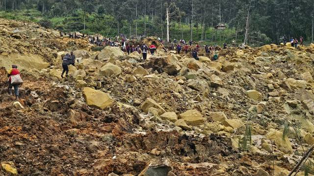 View of the damage after a landslide in Maip Mulitaka