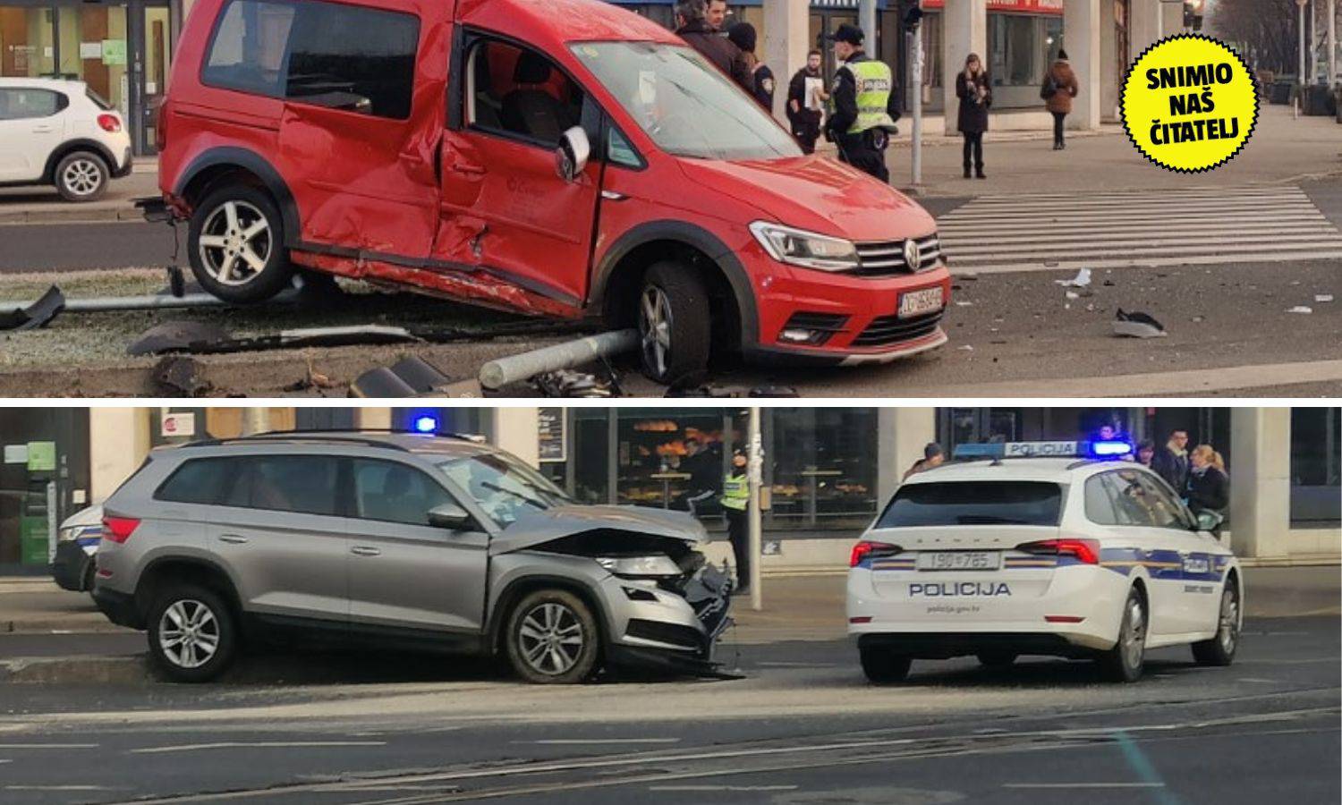 Krš i lom u Zagrebu: Sudar na jednom od prometnijih raskrižja u gradu. Dijelovi svuda po cesti