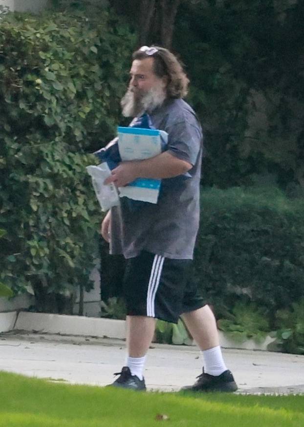 *EXCLUSIVE* Jack Black returns to his home after picking up his mail