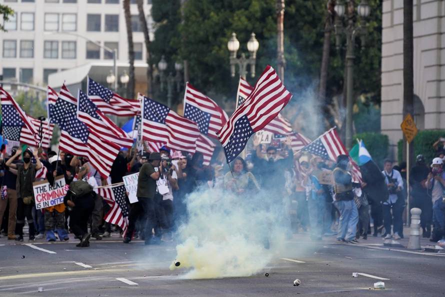 Protest against federal immigration sweeps, in Los Angeles