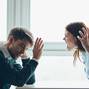 emotional man and woman sitting at the table conflict quarrel communication