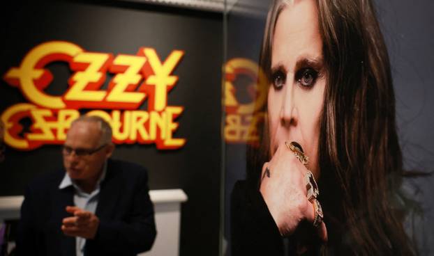 A person visits the Ozzy Osbourne exhibition at Birmingham Museum and Art Gallery ahead of Black Sabbath's upcoming concert in Birmingham