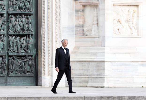 Opera singer Andrea Bocelli rehearses in an empty Duomo Cathedral in Milan