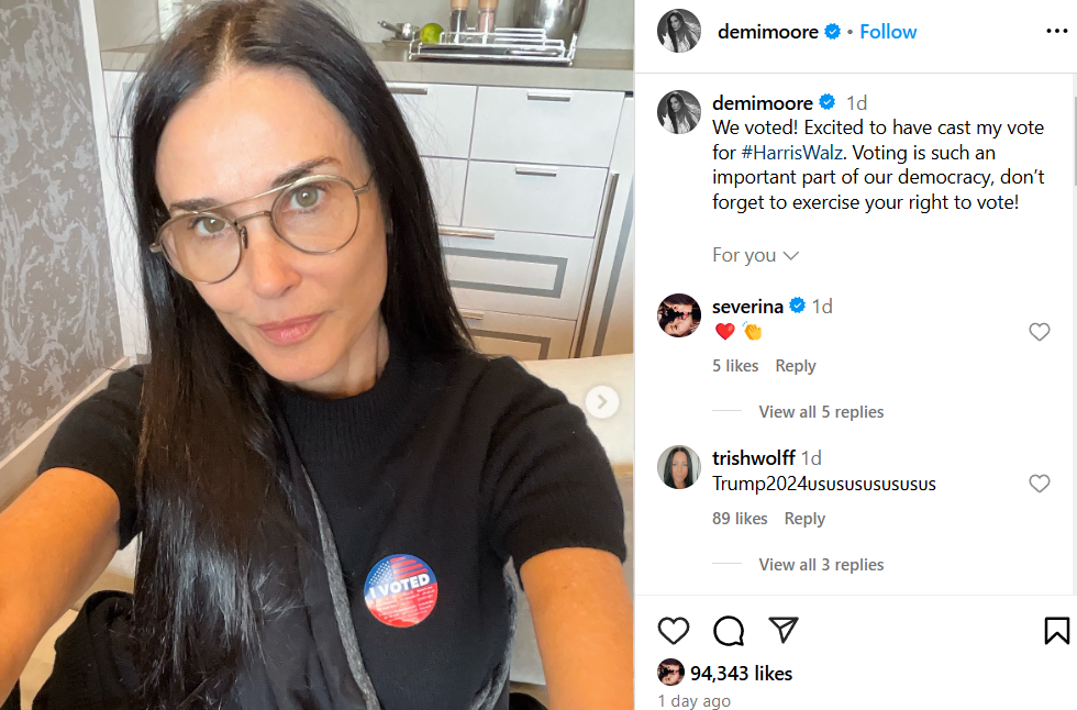 Demi Moore otkrila za koga je glasala na izborima u SAD-u, Severina joj poručila: 'Bravo'