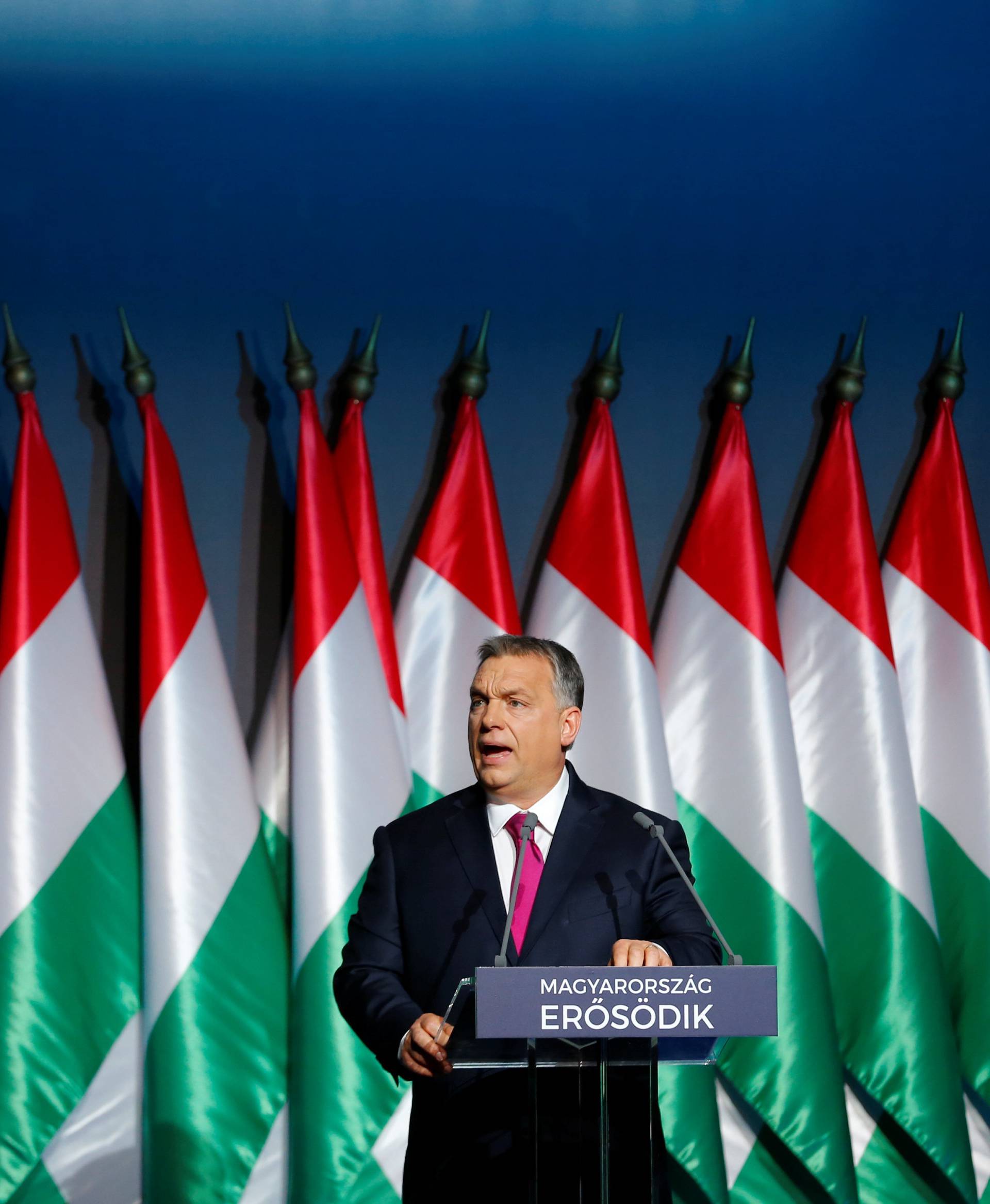 Hungarian Prime Minister Viktor Orban speaks during his state-of-the-nation address in Budapest