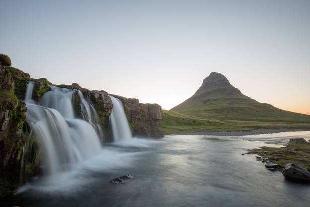 waterfall in iceland in the mountain
