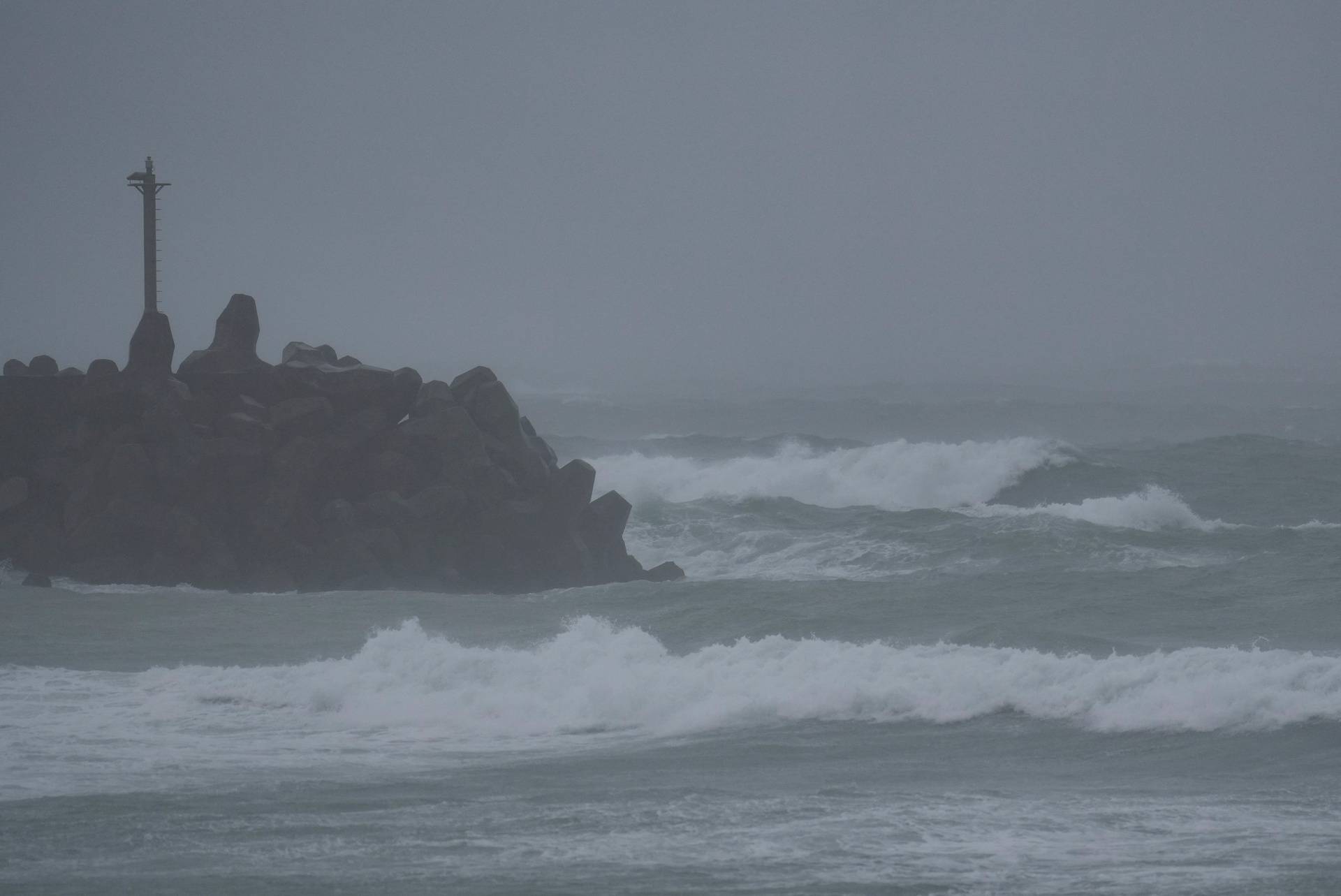 Waves are seen as Typhoon Kong-rey approaches in New Taipei City