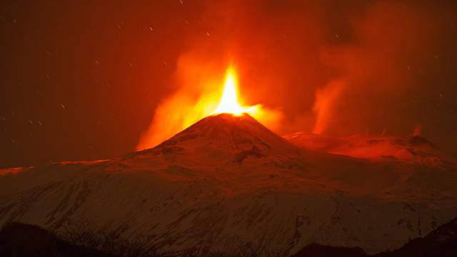 Nicolosi, Mount Etna erupting. The south east crater colors the nights of Catania