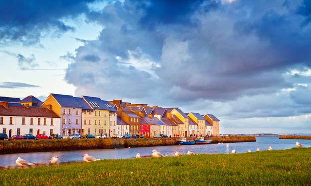 Late,Evening,Sunlight,On,Colourful,Houses.galway,City,,Ireland.
