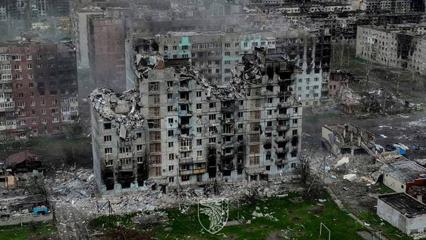 FILE PHOTO: Aerial view shows destruction in the frontline city of Bakhmut