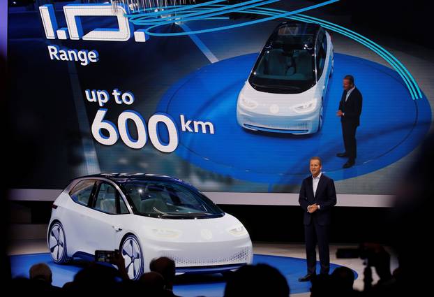 Herbert Diess, head of Volkswagen's namesake brand, attends a news conference on media day at the Mondial de l'Automobile in Paris