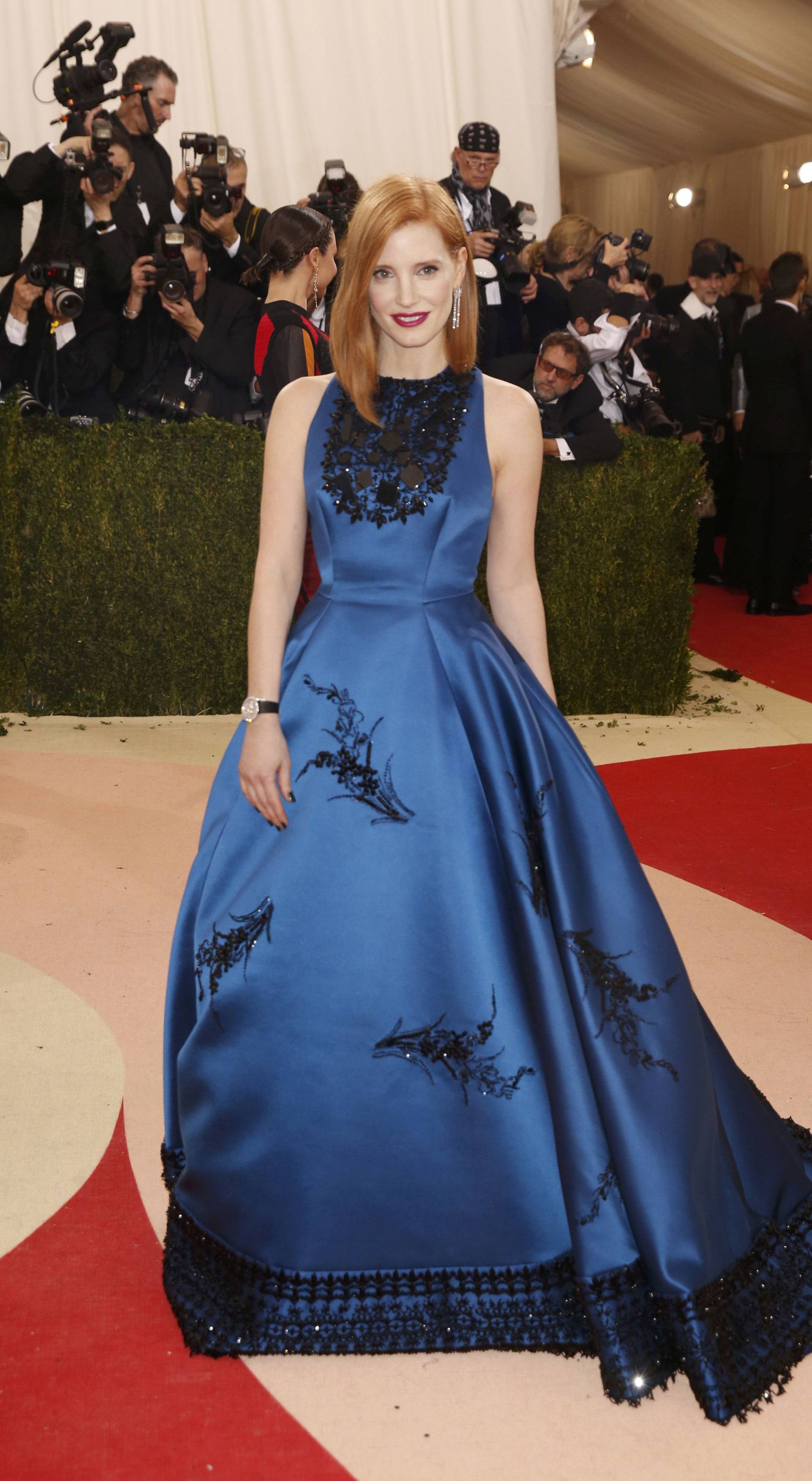 Actress Jessica Chastain arrives at the Met Gala in New York