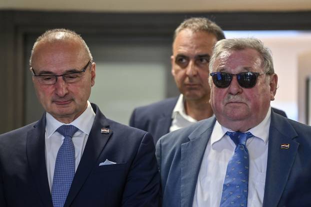 Zagreb: Vladimir Šeks i Gordan Grlić Radman nakon sjednice Predsjedništva i Nacionalnog odbora HDZ-a