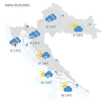 Jaka kiša s grmljavinom, olujna bura. Snijeg moguć u nizinama. Sutra južina i skok na 20  Celzija