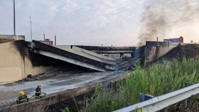 Fire under overpass leads to partial I-95 collapse in Philadelphia