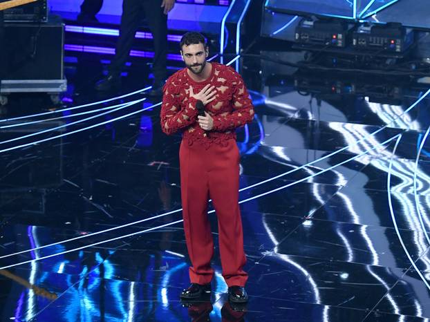 Sanremo, 74th Italian Song Festival, First Evening. Marco Mengoni and the guests on stage