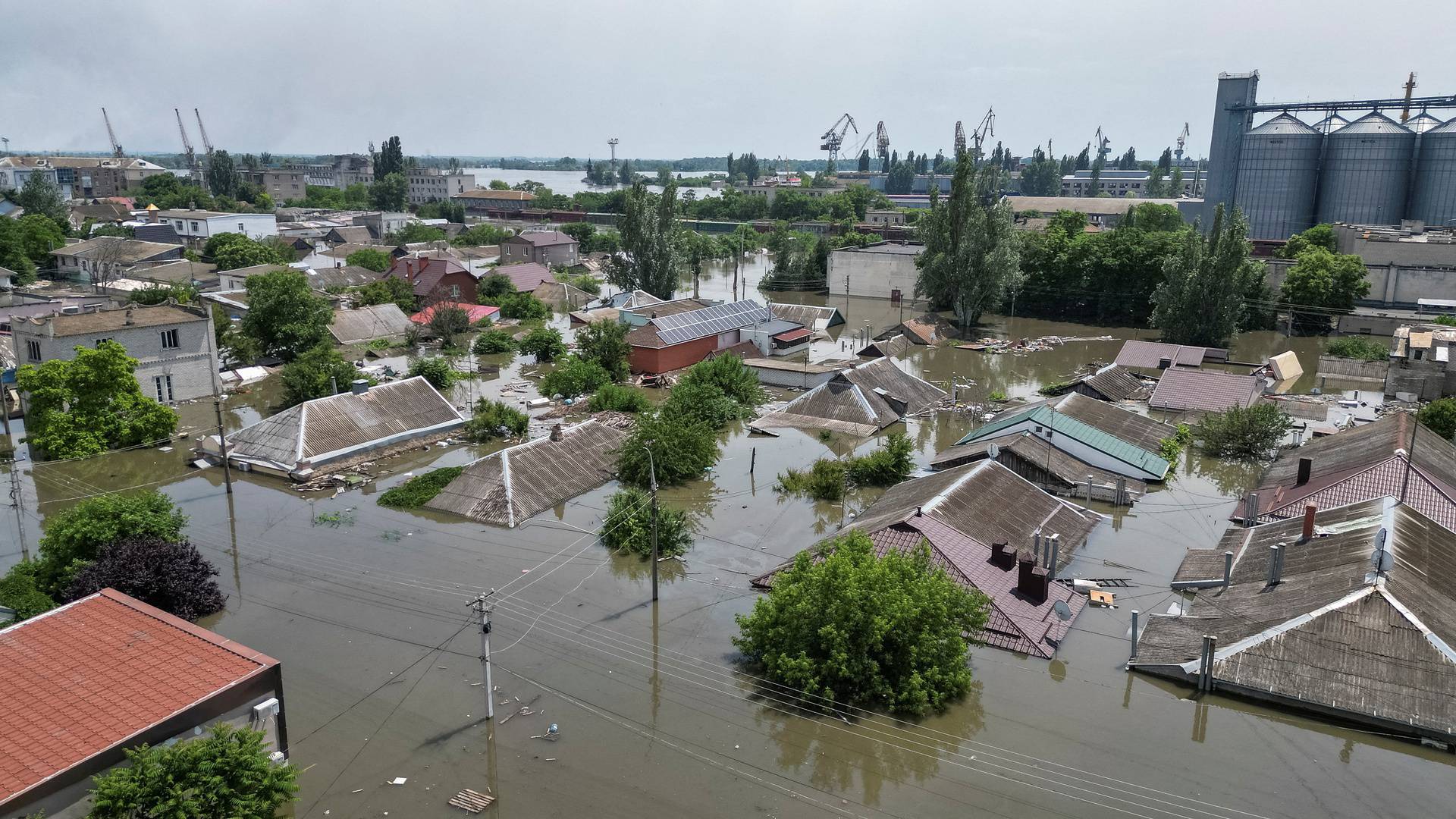 A view shows a flooded area after the Nova Kakhovka dam breached, in Kherson