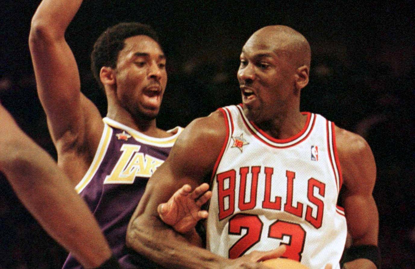 FILE PHOTO: Bulls Jordan And Lakers Bryant in NBA All Star Game in New York