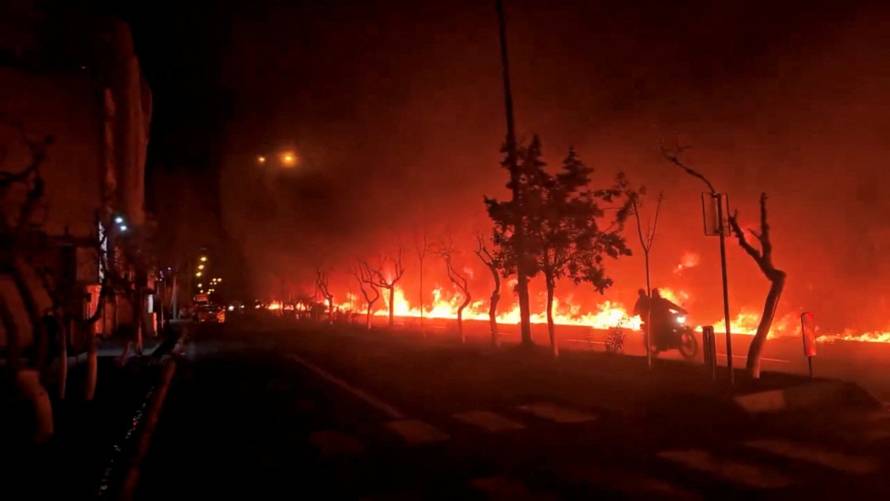 Fire burns along Tehran's Koohsar Boulevard